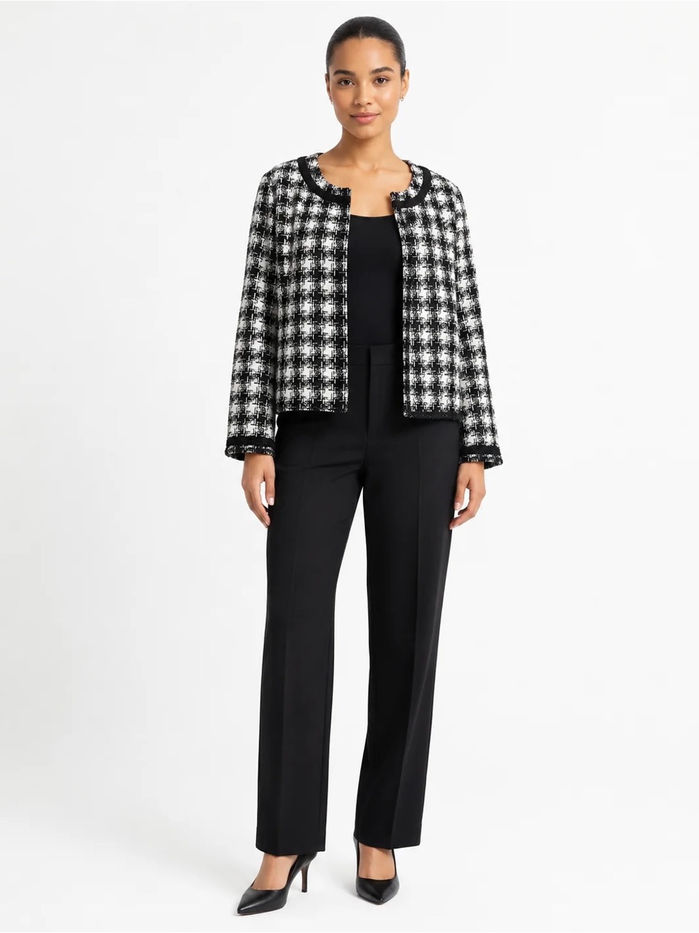 Karl Lagerfeld B/W Checkered Tweed Jacket Size XL